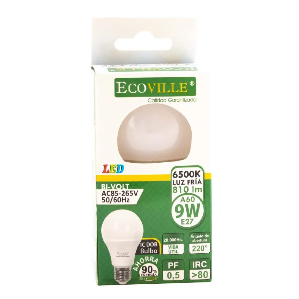 Lámpara LED 9W luz fría 6500K E27 Ecoville